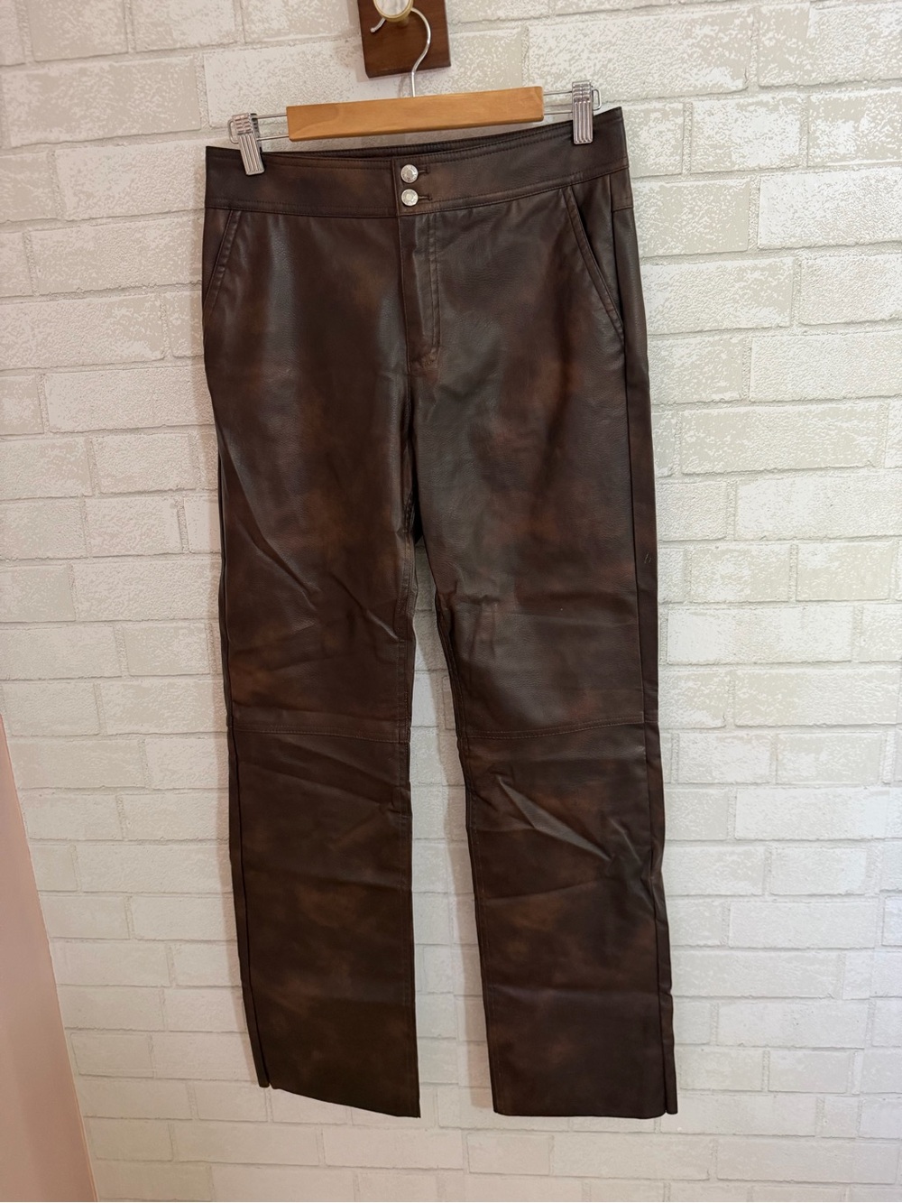 Zara Brown Faux Leather Straight-Leg Pants Size S #3120